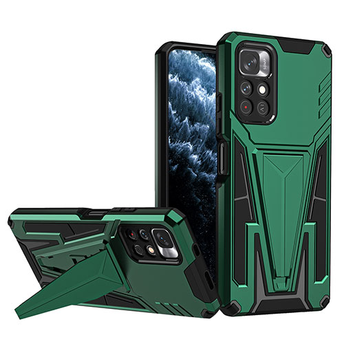 Silicone Matte Finish and Plastic Back Cover Case with Stand MQ1 for Xiaomi Redmi Note 11 5G Green