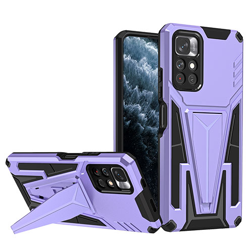 Silicone Matte Finish and Plastic Back Cover Case with Stand MQ1 for Xiaomi Redmi Note 11 5G Purple