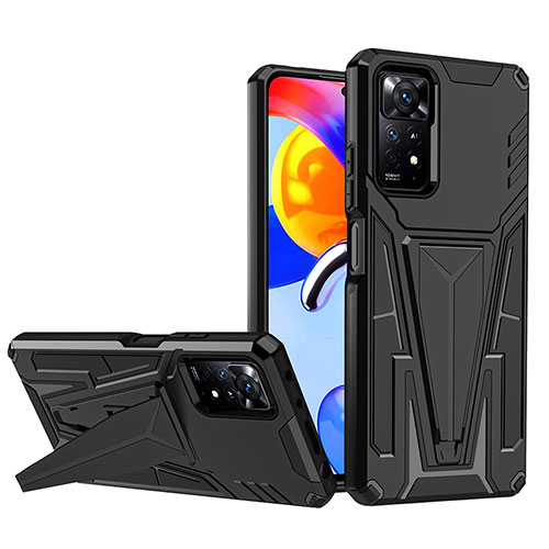 Silicone Matte Finish and Plastic Back Cover Case with Stand MQ1 for Xiaomi Redmi Note 11 Pro 4G Black