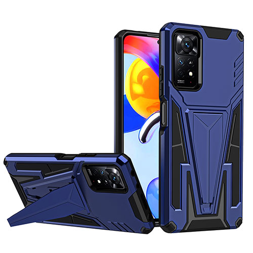 Silicone Matte Finish and Plastic Back Cover Case with Stand MQ1 for Xiaomi Redmi Note 11 Pro 4G Blue