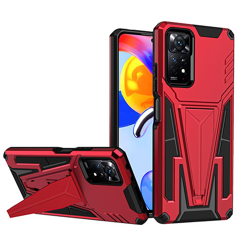 Silicone Matte Finish and Plastic Back Cover Case with Stand MQ1 for Xiaomi Redmi Note 11 Pro 4G Red