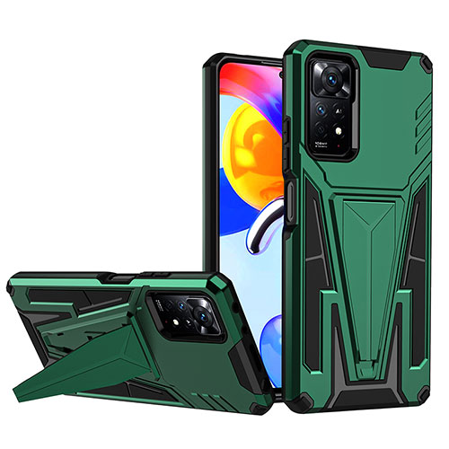 Silicone Matte Finish and Plastic Back Cover Case with Stand MQ1 for Xiaomi Redmi Note 11 Pro 5G Green