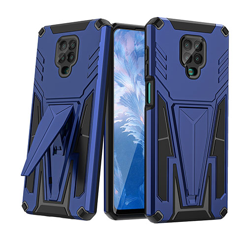 Silicone Matte Finish and Plastic Back Cover Case with Stand MQ1 for Xiaomi Redmi Note 9 Pro Blue