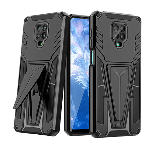 Silicone Matte Finish and Plastic Back Cover Case with Stand MQ1 for Xiaomi Redmi Note 9 Pro Max Black