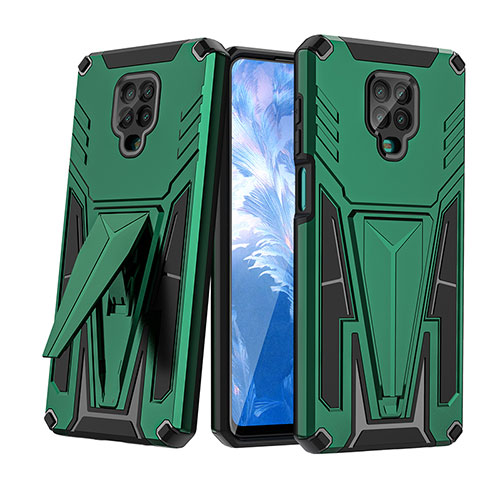 Silicone Matte Finish and Plastic Back Cover Case with Stand MQ1 for Xiaomi Redmi Note 9S Green