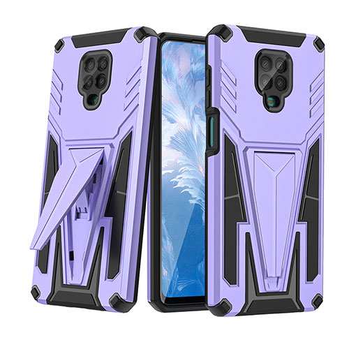 Silicone Matte Finish and Plastic Back Cover Case with Stand MQ1 for Xiaomi Redmi Note 9S Purple