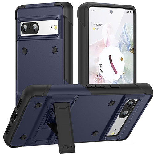 Silicone Matte Finish and Plastic Back Cover Case with Stand MQ2 for Google Pixel 7 5G Blue