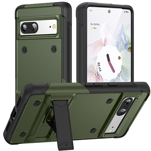 Silicone Matte Finish and Plastic Back Cover Case with Stand MQ2 for Google Pixel 7 5G Green