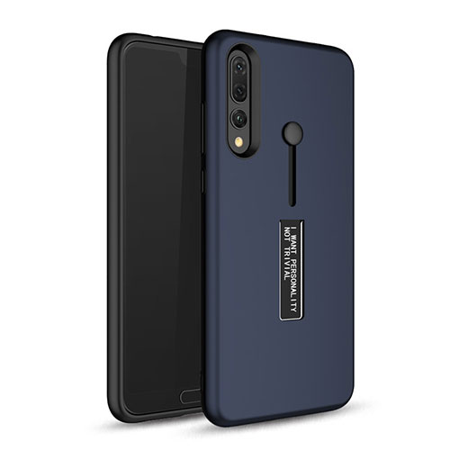 Silicone Matte Finish and Plastic Back Cover Case with Stand P01 for Huawei P20 Pro Blue