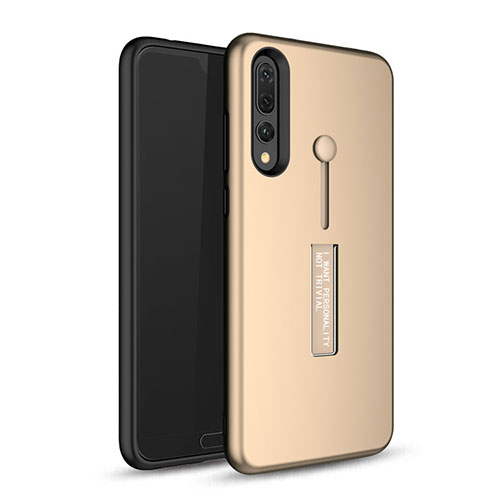 Silicone Matte Finish and Plastic Back Cover Case with Stand P01 for Huawei P20 Pro Gold