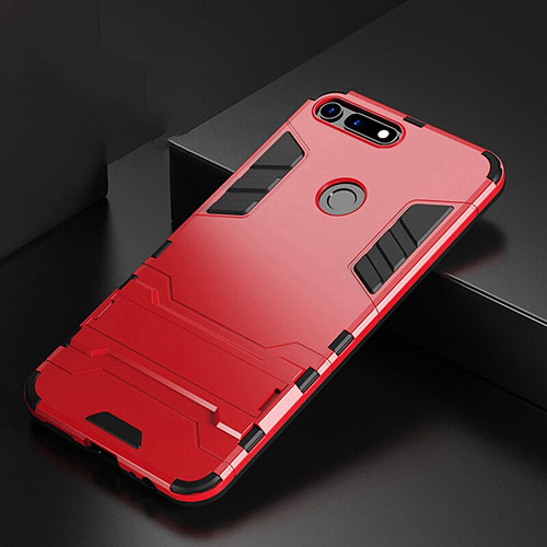 Silicone Matte Finish and Plastic Back Cover Case with Stand R01 for Huawei Honor View 20 Red