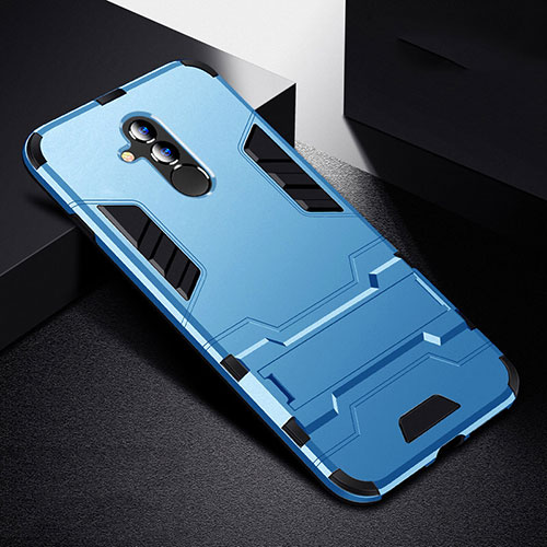 Silicone Matte Finish and Plastic Back Cover Case with Stand R01 for Huawei Mate 20 Lite Sky Blue