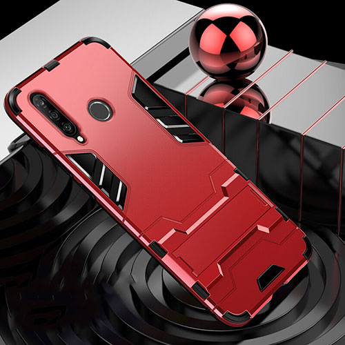 Silicone Matte Finish and Plastic Back Cover Case with Stand R01 for Huawei Nova 4e Red