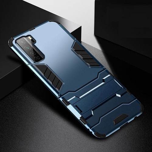 Silicone Matte Finish and Plastic Back Cover Case with Stand R01 for Huawei Nova 7 SE 5G Blue