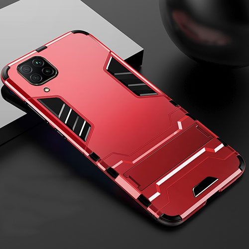 Silicone Matte Finish and Plastic Back Cover Case with Stand R01 for Huawei P40 Lite Red