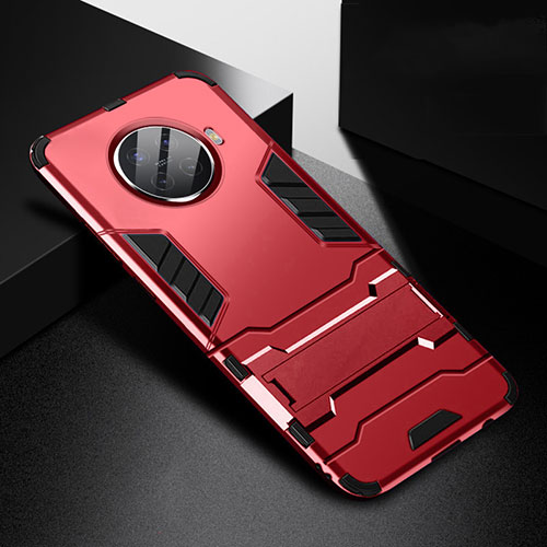 Silicone Matte Finish and Plastic Back Cover Case with Stand R01 for Oppo Ace2 Red