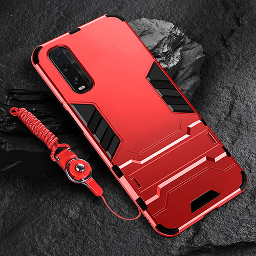 Silicone Matte Finish and Plastic Back Cover Case with Stand R01 for Oppo  Find X2 Red