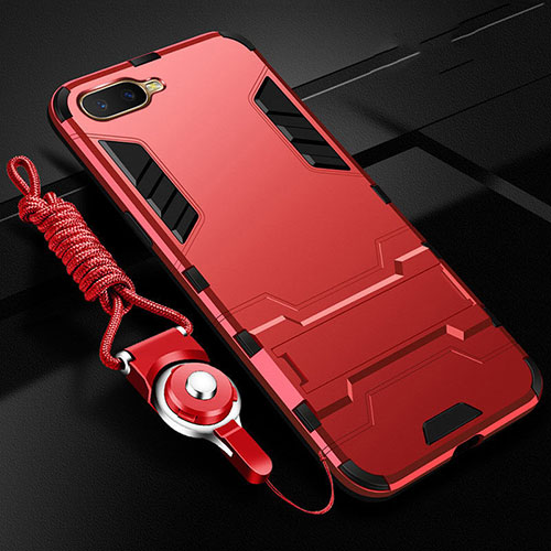 Silicone Matte Finish and Plastic Back Cover Case with Stand R01 for Oppo R17 Neo Red