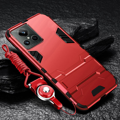 Silicone Matte Finish and Plastic Back Cover Case with Stand R01 for Realme GT2 Master Explorer Red