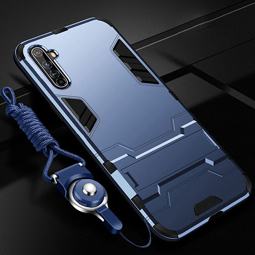 Silicone Matte Finish and Plastic Back Cover Case with Stand R01 for Realme X50 Pro 5G Blue