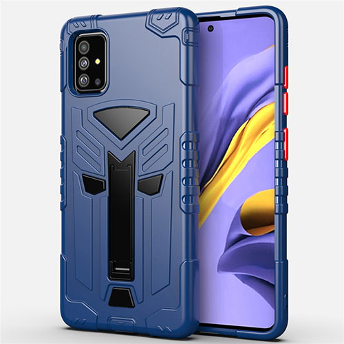 Silicone Matte Finish and Plastic Back Cover Case with Stand R01 for Samsung Galaxy A51 5G Blue