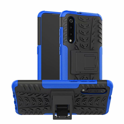 Silicone Matte Finish and Plastic Back Cover Case with Stand R01 for Samsung Galaxy A70 Blue