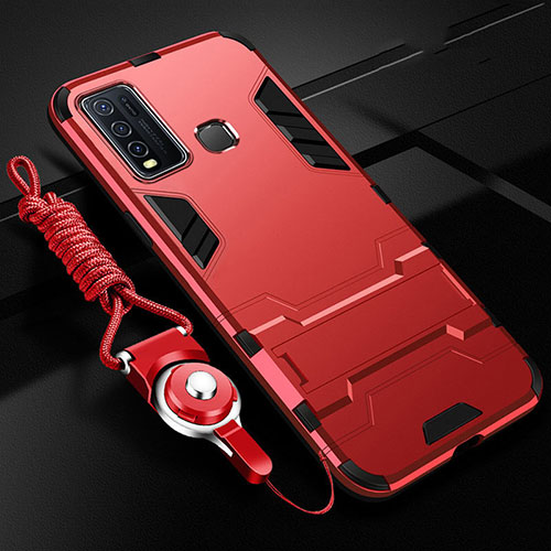 Silicone Matte Finish and Plastic Back Cover Case with Stand R01 for Vivo  Y50 Red