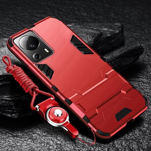 Silicone Matte Finish and Plastic Back Cover Case with Stand R01 for Xiaomi Civi 2 5G Red