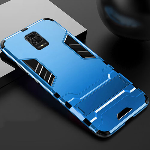 Silicone Matte Finish and Plastic Back Cover Case with Stand R01 for Xiaomi Poco M2 Pro Sky Blue