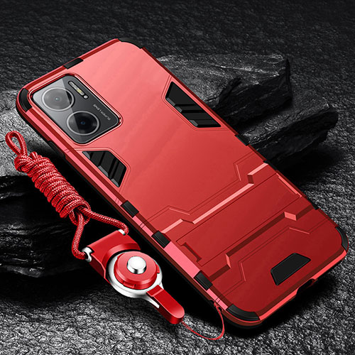 Silicone Matte Finish and Plastic Back Cover Case with Stand R01 for Xiaomi Redmi 10 Prime Plus 5G Red