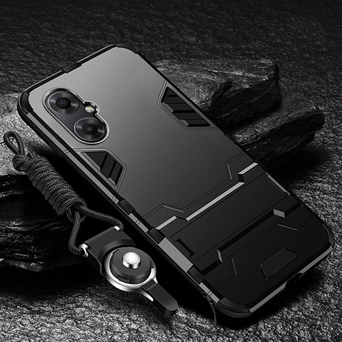 Silicone Matte Finish and Plastic Back Cover Case with Stand R01 for Xiaomi Redmi Note 11R 5G Black