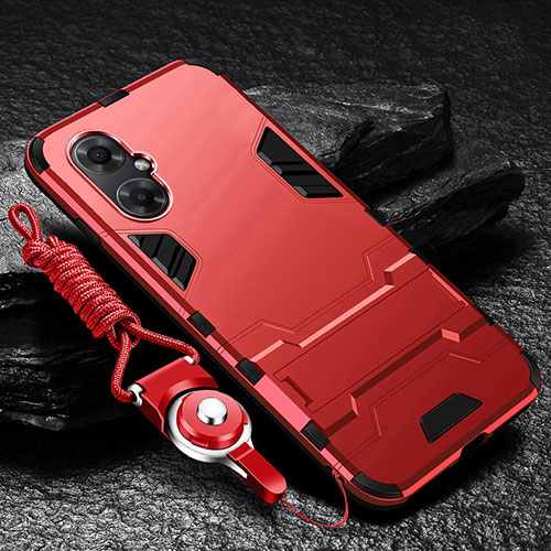 Silicone Matte Finish and Plastic Back Cover Case with Stand R01 for Xiaomi Redmi Note 11R 5G Red