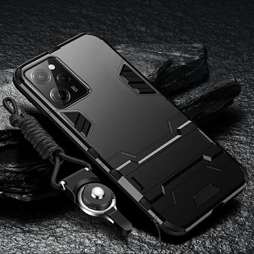 Silicone Matte Finish and Plastic Back Cover Case with Stand R01 for Xiaomi Redmi Note 12 Pro Speed 5G Black