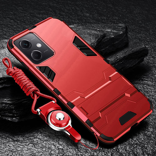 Silicone Matte Finish and Plastic Back Cover Case with Stand R01 for Xiaomi Redmi Note 12R Pro 5G Red