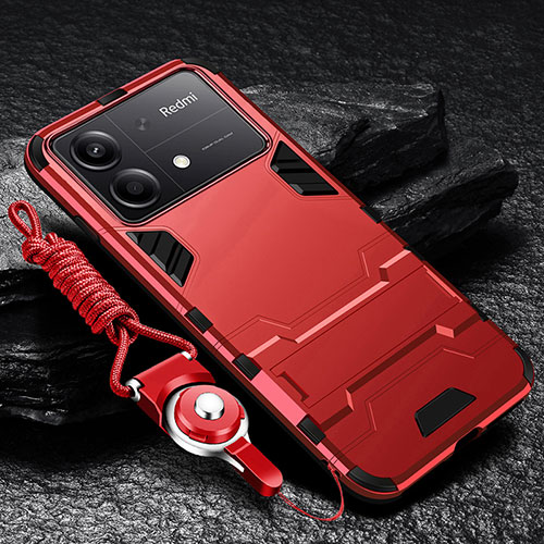 Silicone Matte Finish and Plastic Back Cover Case with Stand R01 for Xiaomi Redmi Note 13R Pro 5G Red