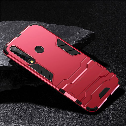 Silicone Matte Finish and Plastic Back Cover Case with Stand R02 for Huawei Honor 10i Red