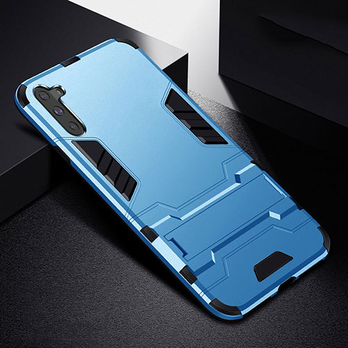 Silicone Matte Finish and Plastic Back Cover Case with Stand R02 for Samsung Galaxy Note 10 5G Sky Blue