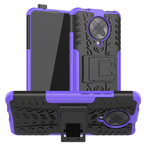 Silicone Matte Finish and Plastic Back Cover Case with Stand R02 for Xiaomi Redmi K30 Pro 5G Purple