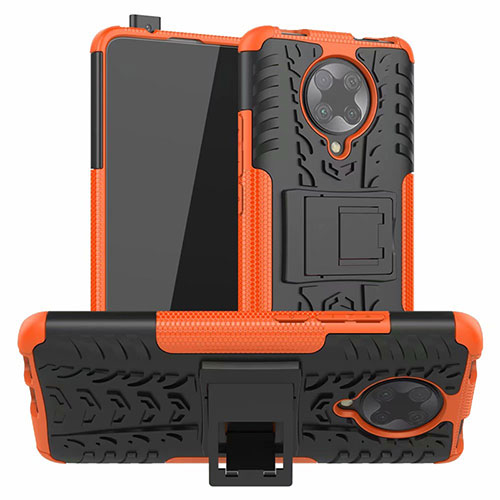 Silicone Matte Finish and Plastic Back Cover Case with Stand R02 for Xiaomi Redmi K30 Pro Zoom Orange