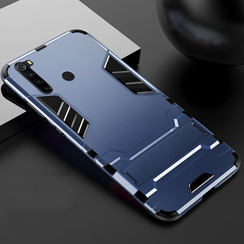 Silicone Matte Finish and Plastic Back Cover Case with Stand R02 for Xiaomi Redmi Note 8 (2021) Blue