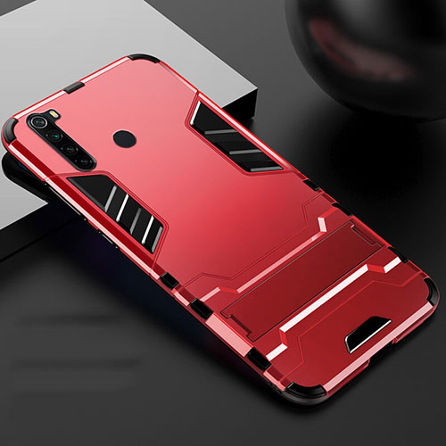 Silicone Matte Finish and Plastic Back Cover Case with Stand R02 for Xiaomi Redmi Note 8 (2021) Red