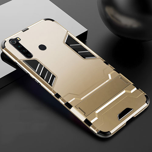 Silicone Matte Finish and Plastic Back Cover Case with Stand R02 for Xiaomi Redmi Note 8 Gold