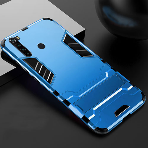 Silicone Matte Finish and Plastic Back Cover Case with Stand R02 for Xiaomi Redmi Note 8T Sky Blue