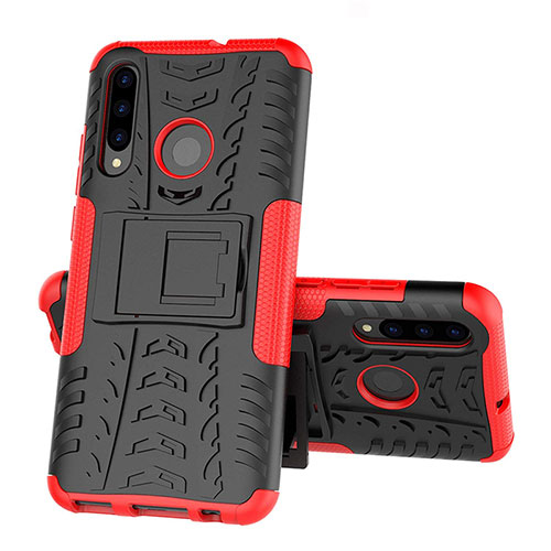 Silicone Matte Finish and Plastic Back Cover Case with Stand R03 for Huawei Honor 20 Lite Red