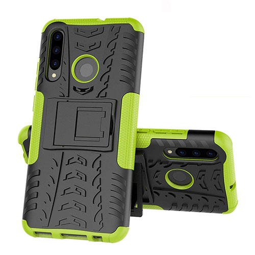 Silicone Matte Finish and Plastic Back Cover Case with Stand R03 for Huawei Honor 20E Green