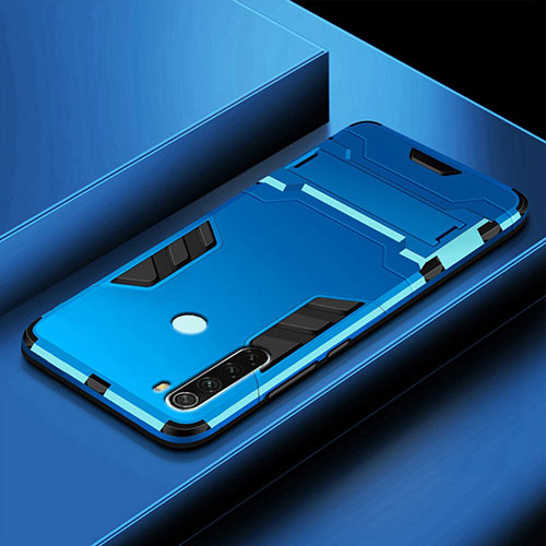 Silicone Matte Finish and Plastic Back Cover Case with Stand R03 for Xiaomi Redmi Note 8T Sky Blue