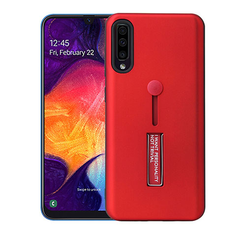 Silicone Matte Finish and Plastic Back Cover Case with Stand R04 for Samsung Galaxy A70 Red