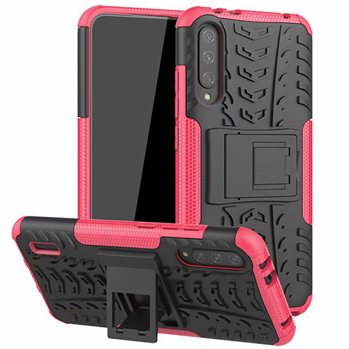 Silicone Matte Finish and Plastic Back Cover Case with Stand R04 for Xiaomi Mi A3 Pink