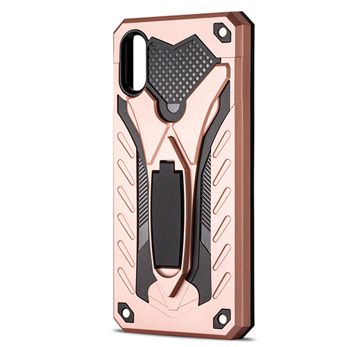 Silicone Matte Finish and Plastic Back Cover Case with Stand R04 for Xiaomi Redmi 9A Rose Gold