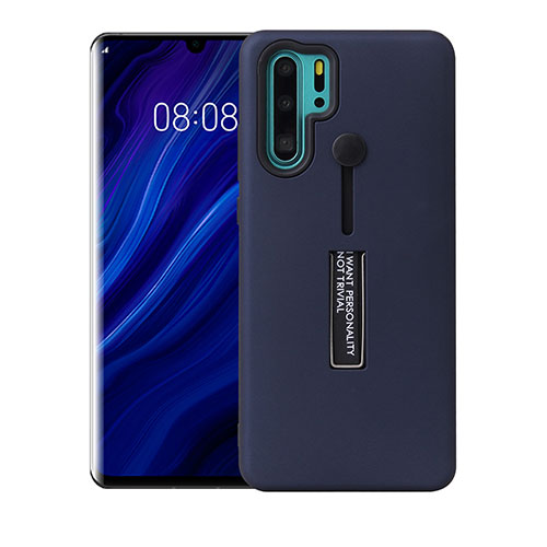 Silicone Matte Finish and Plastic Back Cover Case with Stand T01 for Huawei P30 Pro New Edition Blue